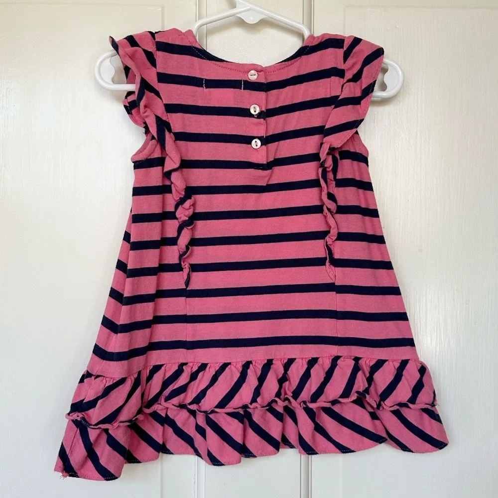 Ralph Lauren 12M Striped Ruffle Dress & Bloomers Pink Navy